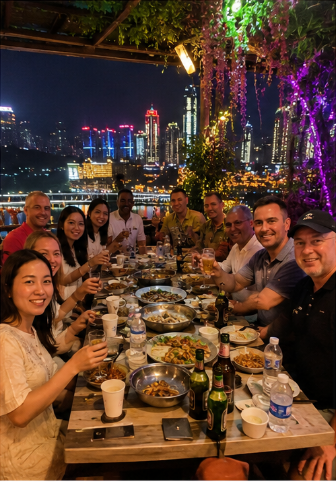 Welkomstdiner voor de A Foreign Affair-tourgroep in Chongqing