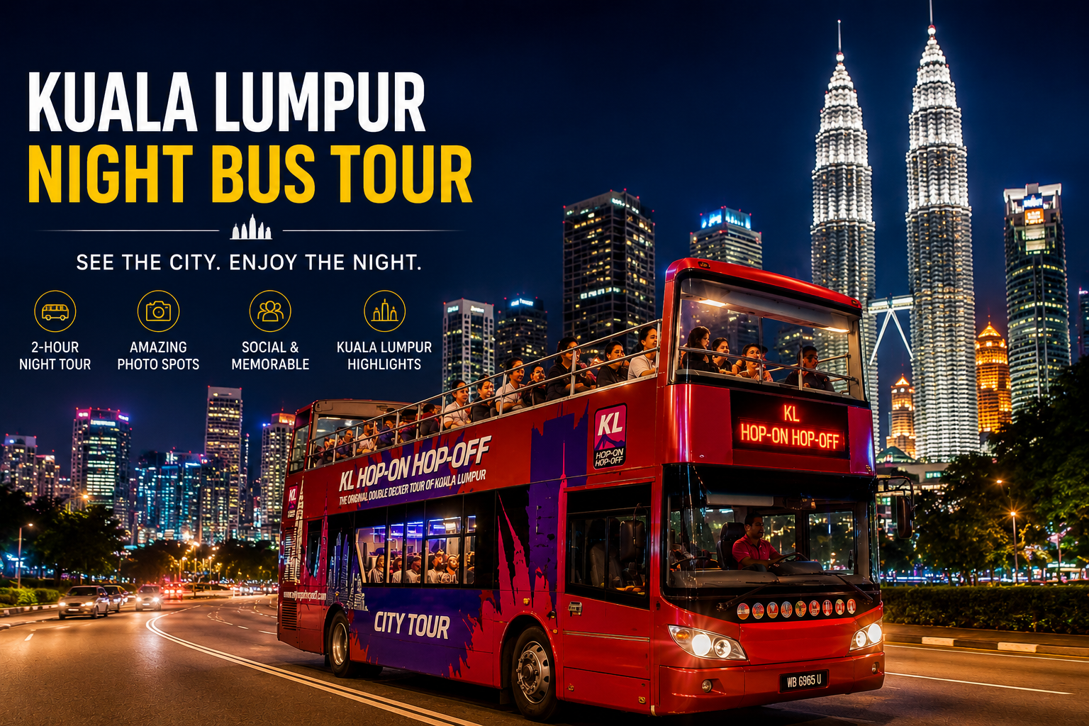 Nachtelijke dubbeldekkerbustour door Kuala Lumpur