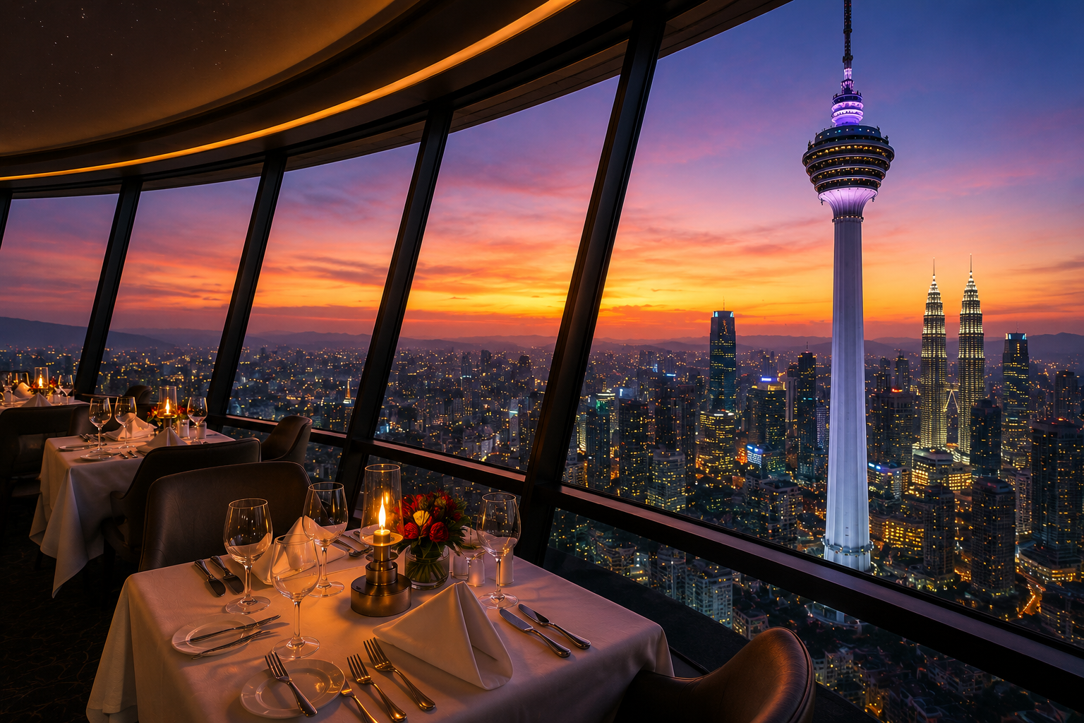 Uitzicht tijdens het diner vanuit de Kuala Lumpur Tower