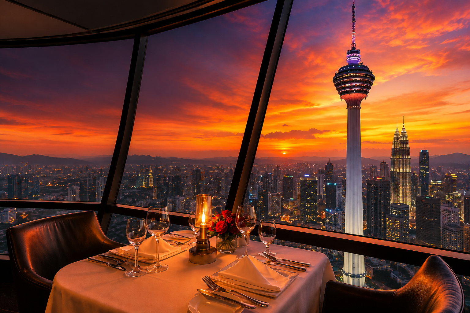 Zonsondergangdiner in de Kuala Lumpur Tower tijdens de Malaysia Singles Tour
