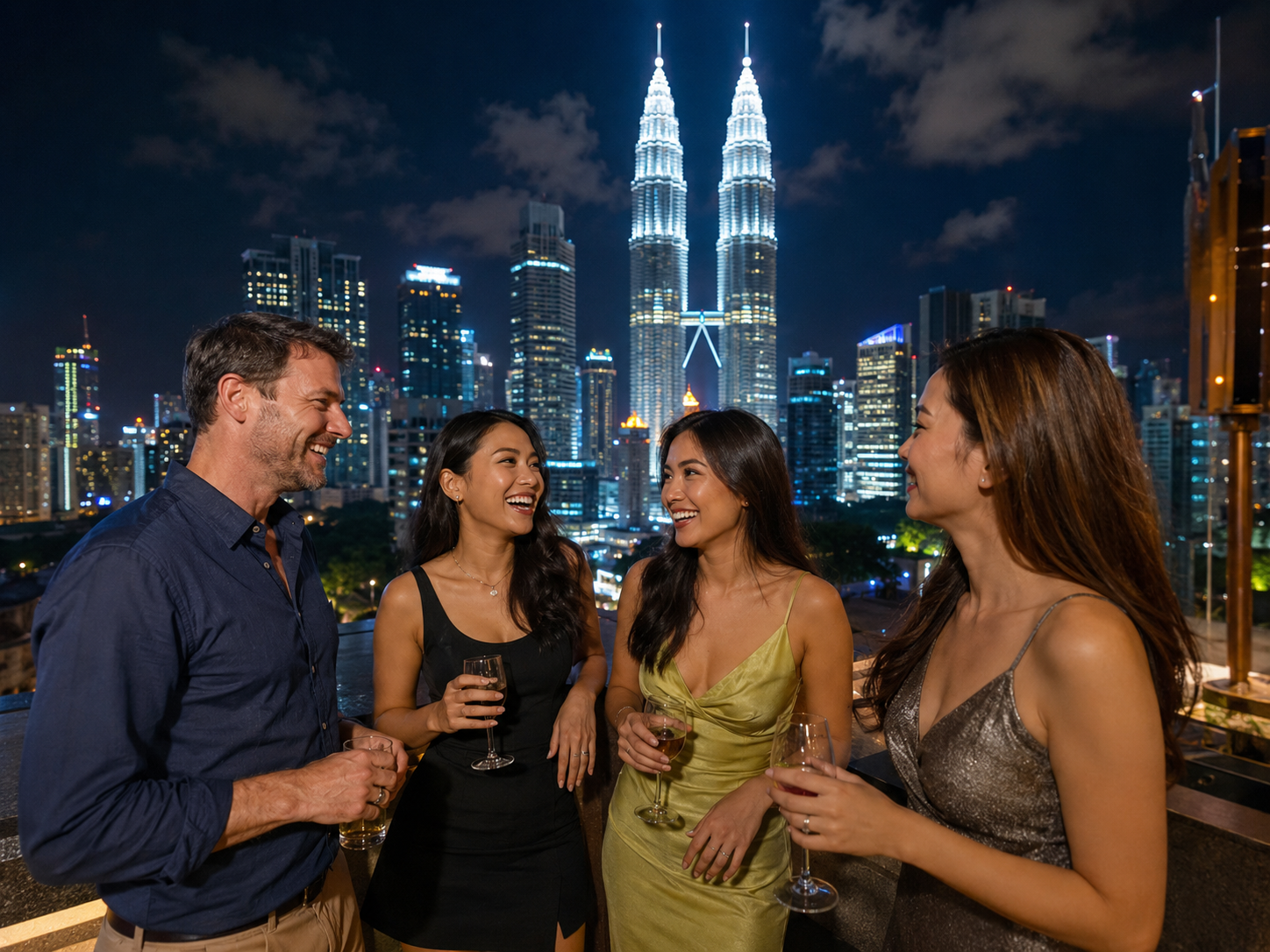 Deelnemers aan de Malaysia Singles Tour genieten van een avondactiviteit in Kuala Lumpur
