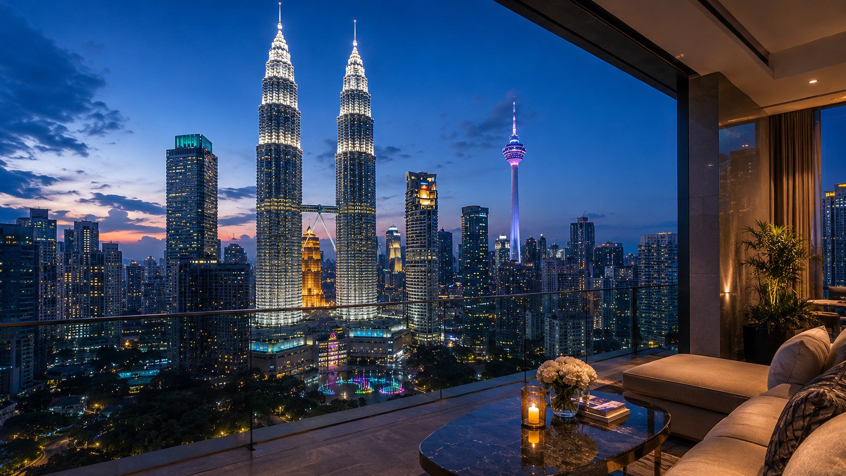 Uitzicht op de Petronas Twin Towers nabij Star Suites KLCC